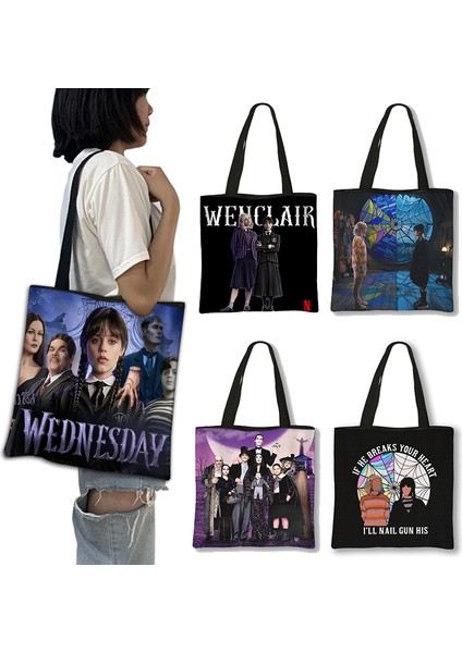 BSTDWEDNESDAY09W Tv Show Çarşamba Addams Alışveriş Nevere Academy Omuz Gotik Kız den Kullanılabilir Seyahat Için Bez Hediye Çantası (Yurt Dışından)