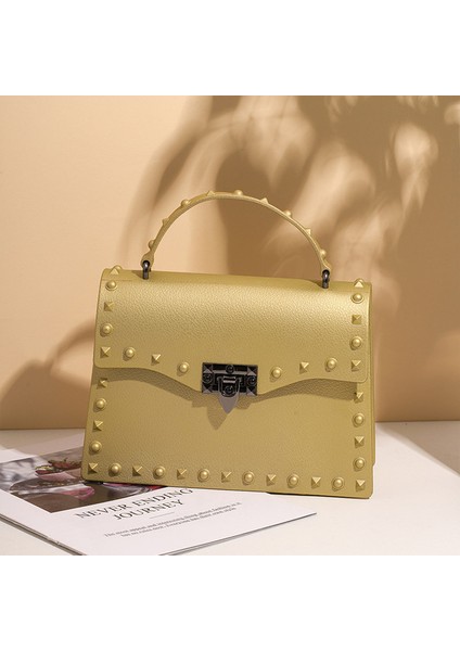 Şampanya Kadın Pvc Kadın Omuz Tasarımcı Kadın Için Crossbody Küçük Perçin Messenger Çantası (Yurt Dışından)