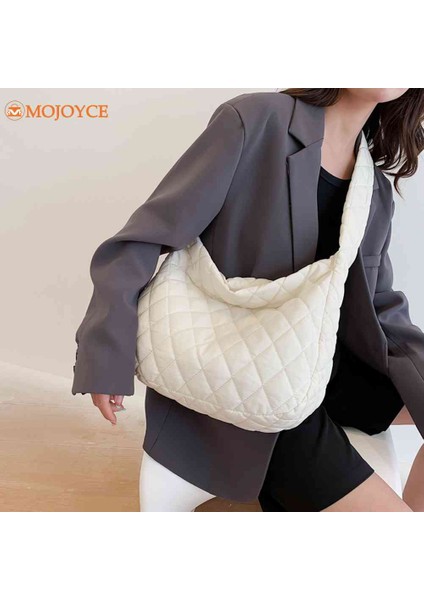 Baklava Kafes Kış Uzay Pedi Pamuk Crossbody Kadın Büyük Kapasiteli Bez Tüy Yastıklı Shopper Kapitone Çantası (Yurt Dışından) fiyatları