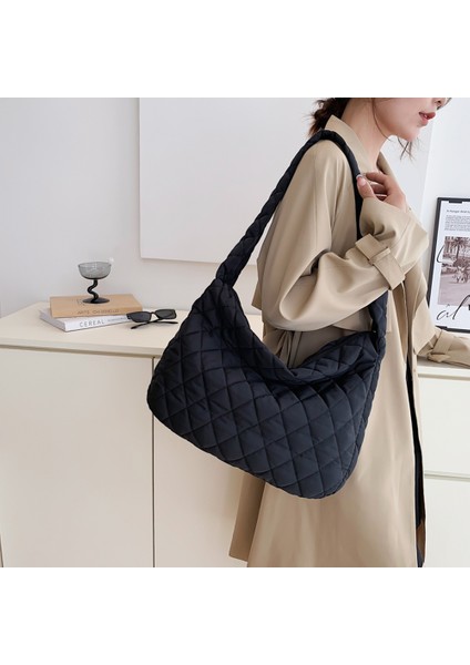 Baklava Kafes Kış Uzay Pedi Pamuk Crossbody Kadın Büyük Kapasiteli Bez Tüy Yastıklı Shopper Kapitone Çantası (Yurt Dışından) indirimleri