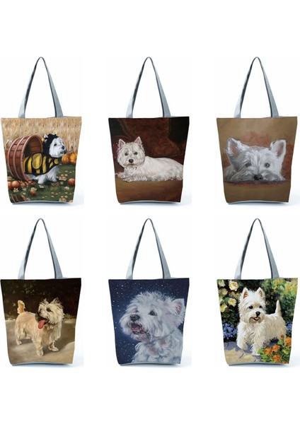 HL2967 Köpek Benzersiz Tasarım Westie Köpek Boyama Kadın Için Kare Alışveriş Alışveriş Büyük Kapasiteli Eko Tote Lady Seyahat Plaj Çantası (Yurt Dışından)