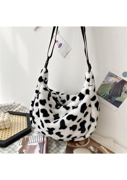 Desen Ins Kadın Zebra Desen Mini Omuz Kadın Kış Peluş Koltukaltı Leopar Zebra Desen Kabarık Bez Çantası (Yurt Dışından)