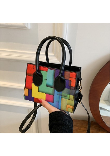 Varış Hit Renk Omuz Kadın Için Küçük Crossbody Vintage Kare Şekli Tasarımcı Çantası (Yurt Dışından)