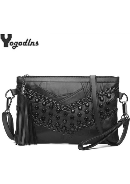 Retro Perçin Zarf Omuz Kadın Için Küçük Askılı Pu Deri Kadın Kılıf Bolsos Mujer Çantası (Yurt Dışından)