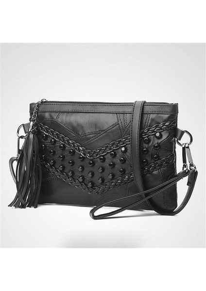 Retro Perçin Zarf Omuz Kadın Için Küçük Askılı Pu Deri Kadın Kılıf Bolsos Mujer Çantası (Yurt Dışından)