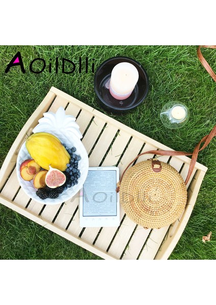 22X10 Ins Popüler Kadın El Yapımı Yuvarlak Plaj Omuz Bali Daire Hasır Yaz Dokuma Rattan Kadın Messenger Çantası (Yurt Dışından)