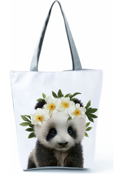 HL2784 Panda Sevimli Karikatür Panda Tote Kadın Katlanabilir Büyük Kapasiteli Alışveriş Hayvan Omuz Kız Dropshipping Çantası (Yurt Dışından)