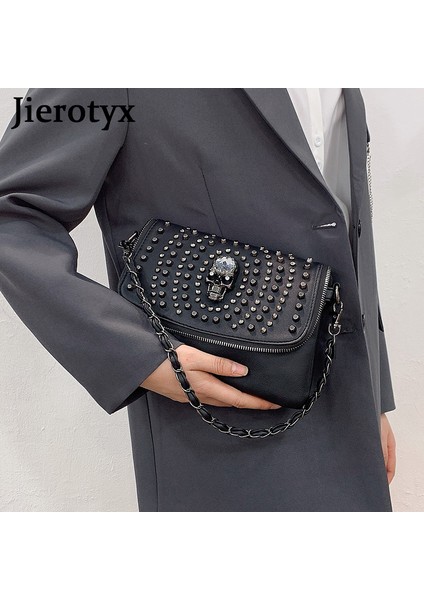 Jıerotyx Tasarım Kadın Omuz Vintage Punk Kafatası Tote Deri Crossbody Perçin Sıcak Ins Büyük Kalite Çantası (Yurt Dışından) fırsatları