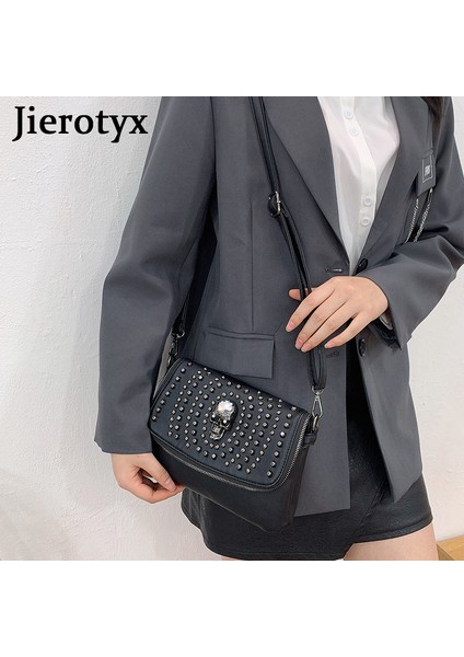 Jıerotyx Tasarım Kadın Omuz Vintage Punk Kafatası Tote Deri Crossbody Perçin Sıcak Ins Büyük Kalite Çantası (Yurt Dışından) indirimleri
