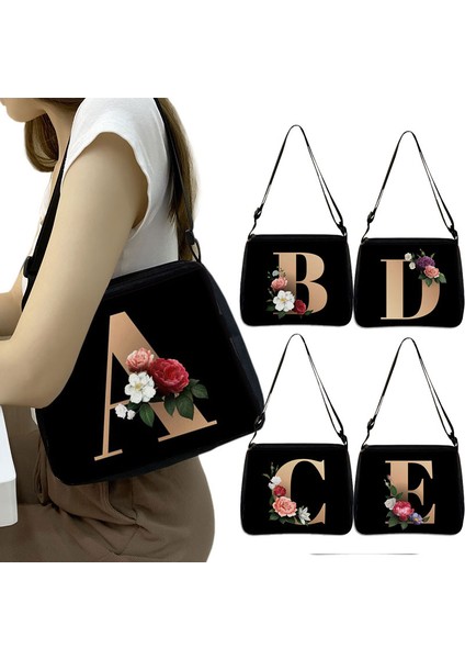 YXB26LETTERSC01CW 26 Çiçek Mektubu Omuz Simpl Tasarımcı Omuz Kanvas Alışveriş A - Z Alfabe Messenger Parti El Çantası (Yurt Dışından) fırsatları