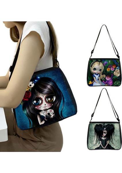 YXBGOTHIC24CW Gotik Karikatür Kız Baskı Kadın Tuval Koltukaltı Omuz Seyahat Için Kawaii Kız Messenger Kadın Sevimli Debriyaj Çantası (Yurt Dışından) fırsatları