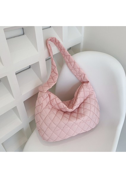 Pembe Kadın Kış Omuz Büyük Kapasiteli Uzay Pedi Pamuk Crossbody Bez Kadın Kapitone Alışveriş Çantası (Yurt Dışından)