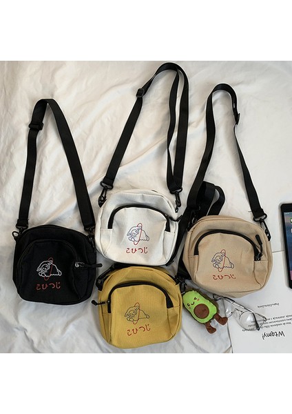Sarı Güzel Kadın Tuval Omuz Kore Küçük Öğrenci Telefonu Karikatür Baskı Küçük Crossbody Casual Kadın Çantası (Yurt Dışından) fiyatları