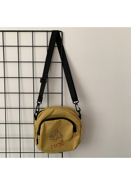 Sarı Güzel Kadın Tuval Omuz Kore Küçük Öğrenci Telefonu Karikatür Baskı Küçük Crossbody Casual Kadın Çantası (Yurt Dışından) indirimleri