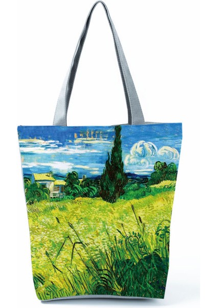 HL3009 Tablolar Van Gogh Ünlü Sanat Tablolar Yıldızlı Gökyüzü Baskılı Tote Seyahat Eko Alışveriş Yüksek Kalite Katlanabilir Omuz Çantası (Yurt Dışından)
