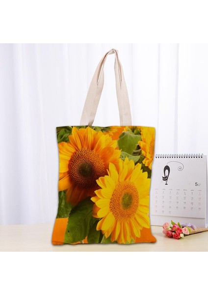 19 Varış Ayçiçeği Katlanabilir Alışveriş den Kullanılabilir Eko Büyük Unisex Kanvas Kumaş Omuz Tote 0918 Çantası (Yurt Dışından)