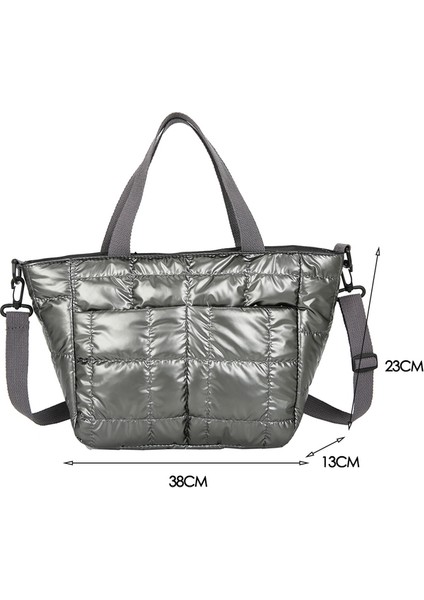Taşınabilir Kadın Uzay Yastıklı Naylon Messenger Tote Sonbahar Kış Büyük Kapasiteli Fermuar Üstten Saplı Çantası (Yurt Dışından)