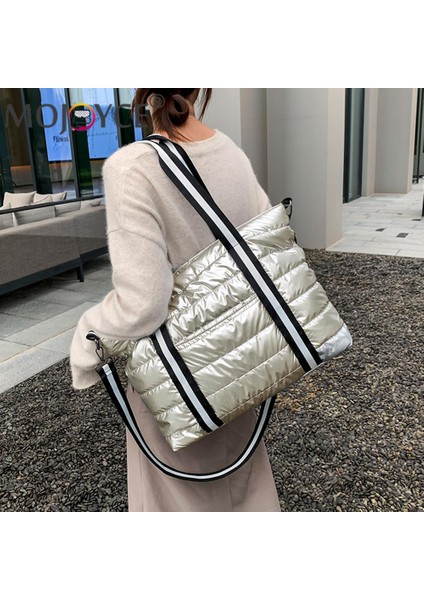 Taşınabilir Kadın Uzay Yastıklı Naylon Messenger Tote Sonbahar Kış Büyük Kapasiteli Fermuar Üstten Saplı Çantası (Yurt Dışından) indirimleri