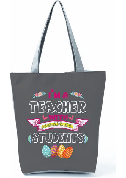 HL5397 Harfler Okul Öğretmeni Hediye Kadın Için Renkli Harfler Baskı Tote Seyahat Plaj Shopper Omuz Özelleştirilebilir Çantası (Yurt Dışından)