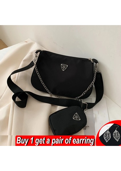 Black-2 2psc Chians Omuz Kadın Naylon Chians Crossbody Tasarımcı Messenger Gelişmiş Koltukaltı Hobo Çantası (Yurt Dışından) fiyatları