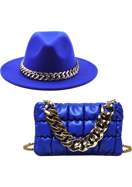 Imsı Şapka 2 Adet Kadın Fedora Şapka Seti Yumuşak Pu Zincir Kadın Omuz Kadın Gelgit Kafes Tasarımcı Için Crossbody Çantası (Yurt Dışından)