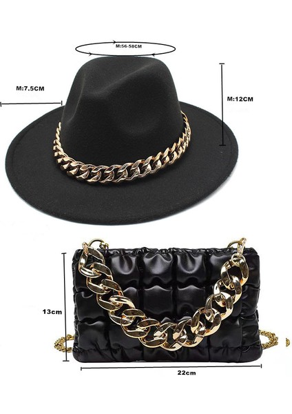 Imsı Şapka 2 Adet Kadın Fedora Şapka Seti Yumuşak Pu Zincir Kadın Omuz Kadın Gelgit Kafes Tasarımcı Için Crossbody Çantası (Yurt Dışından)