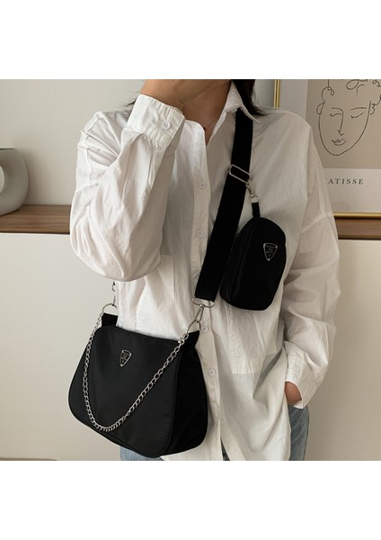 Black-2 2psc Chians Omuz Kadın Naylon Chians Crossbody Tasarımcı Messenger Gelişmiş Koltukaltı Hobo Çantası (Yurt Dışından) fırsatları