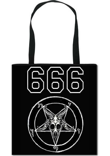 BSTBHOCUSW07 Cadı / 666 / Dolu Şeytan Kadın Omuz Baphomet / Cadılık Kedi Nedensel Tote Kadın Alışveriş Çantası (Yurt Dışından)