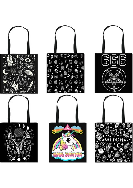 BSTBHOCUSW07 Cadı / 666 / Dolu Şeytan Kadın Omuz Baphomet / Cadılık Kedi Nedensel Tote Kadın Alışveriş Çantası (Yurt Dışından) indirimleri