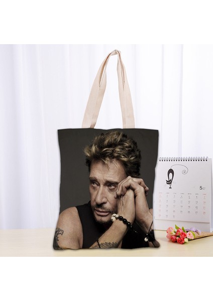 19 Johnny Hallyday Tote Katlanabilir Alışveriş den Kullanılabilir Eko Büyük Unisex Kanvas Kumaş Omuz Tote Bakkal Bez Kese Çantası (Yurt Dışından)