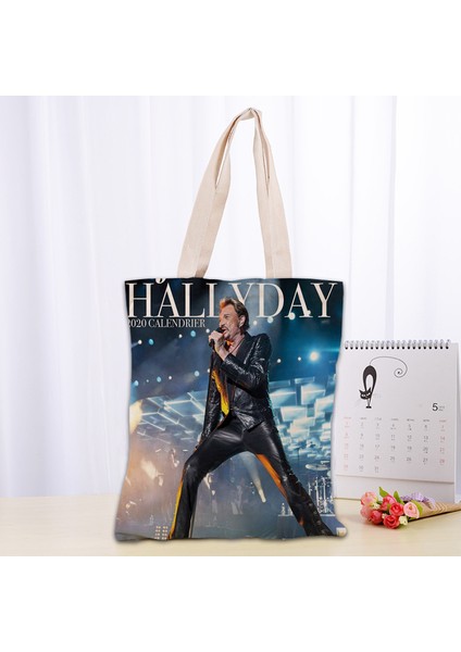 19 Johnny Hallyday Tote Katlanabilir Alışveriş den Kullanılabilir Eko Büyük Unisex Kanvas Kumaş Omuz Tote Bakkal Bez Kese Çantası (Yurt Dışından) fırsatları