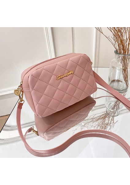 Pembe Küçük Askılı Kadın Için Lingge Nakış Kadın Omuzdan Askili Kadın Crossbody Çantası (Yurt Dışından)