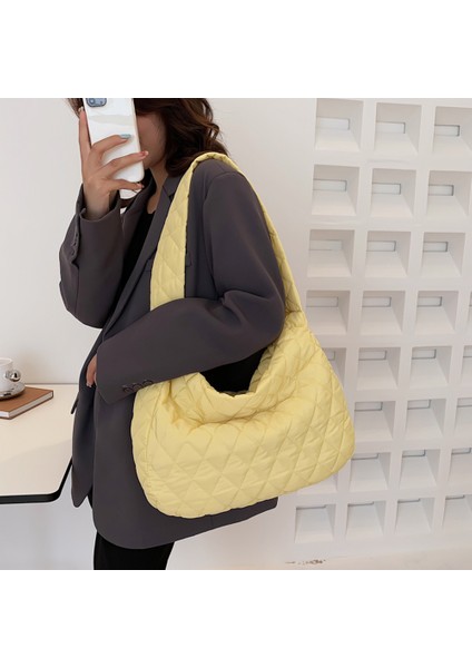 Küçük Tote Kafes Kış Uzay Pedi Pamuk Crossbody Kadın Büyük Kapasiteli Bez Tüy Yastıklı Shopper Kapitone Çantası (Yurt Dışından) fırsatları
