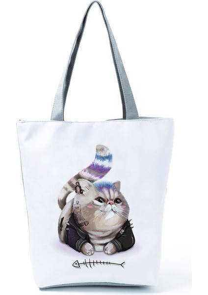 HL4266 Kedi Özelleştirmek Sevimli Yağlı Boya Kedi Boyama Baskı Kadın Tasarımcı Bez Kumaş Eko den Kullanılabilir Alışveriş Alışveriş Okul Kitap Çantası (Yurt Dışından)