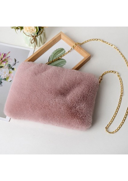 Kauçuk Kırmızı Taklit Kürk Crossbody Kadın Için Sonbahar Kış Peluş ve Kadın Telefonu Omuz Kız Cüzdan Çantası (Yurt Dışından)