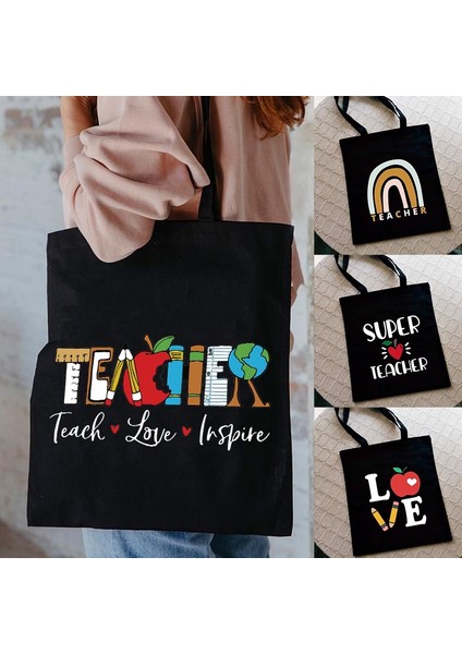 G9694-TBBK-M Teacher Love Inspire Kadın Shopper Alışveriş Kanvas Omuz Kadın den Kullanılabilir Katlanabilir Depolama Tote En Iyi Hediye Çantası (Yurt Dışından) fiyatları