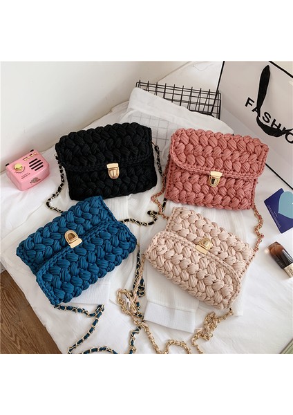 Pembe Kadın Için Ana Kesesi Femme El Dokuma Şerit Iplik Kanca Örme Kadın Omuz Crossbody Debriyaj Çantası (Yurt Dışından) fırsatları