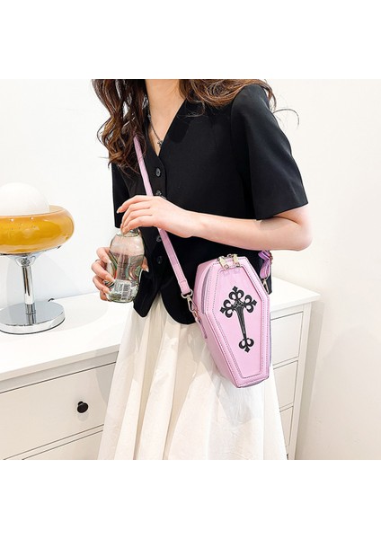 Kırmızı lik Tabut Şekli ve Cadılar Bayramı Çapraz Crossbody Tabut Kadın Gotik Çapraz Omuz Çantası (Yurt Dışından)