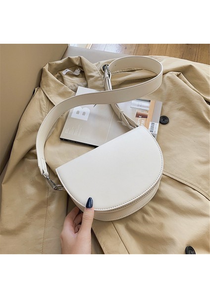Bej Retro Eyer Deri Omuz Kadın Için Basit Kadın Crossbody Tasarımcı Çantası (Yurt Dışından)