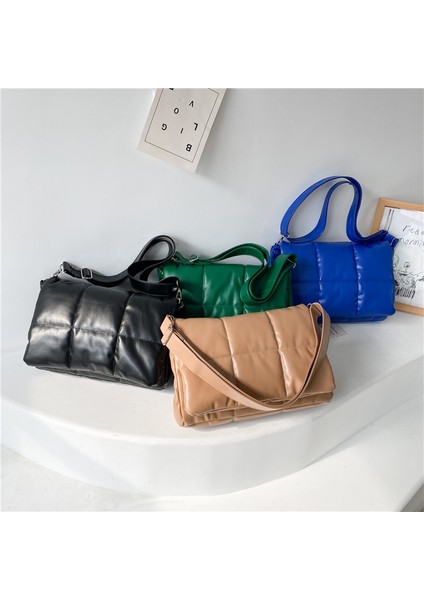 Bej Kış Kabarık Kadın Omuz Kapitone Ekose Tasarımcı Minimalist Kadın Flap Crossbody Çantası (Yurt Dışından) fırsatları