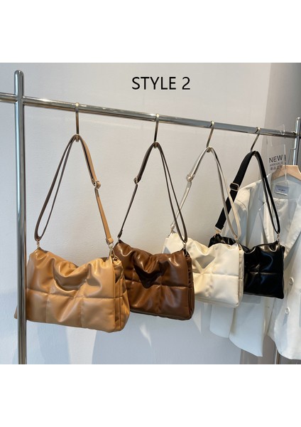 Bej Kış Kabarık Kadın Omuz Kapitone Ekose Tasarımcı Minimalist Kadın Flap Crossbody Çantası (Yurt Dışından) indirimleri