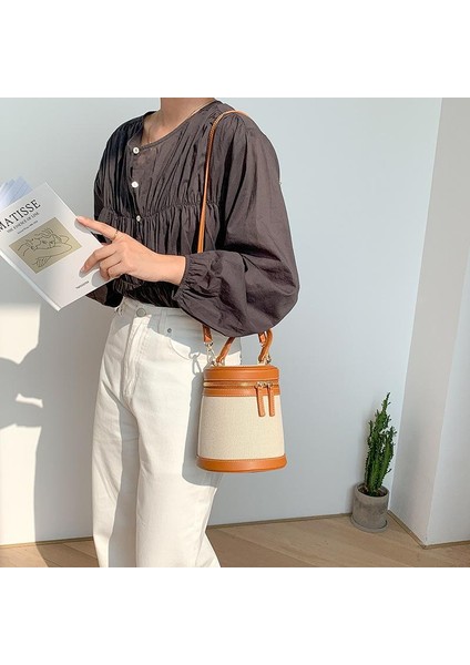Silindir Kova Kadın Için Tuval Omuz Crossbody Kadın Shopper Handler Ins Çantası (Yurt Dışından)