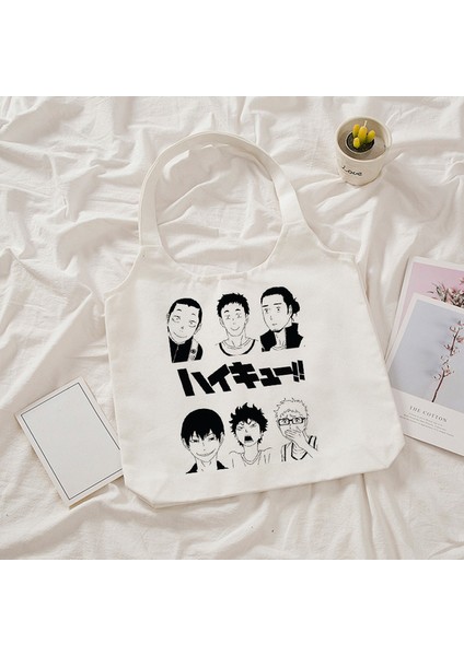 16550 Anime Haikyuu Alışveriş Eko Manga Tote Harajuku Alışveriş Kadın Kanvas Omuz Büyük Kapasiteli Büyük Kapasiteli Çantası (Yurt Dışından)
