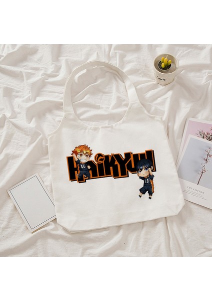 16560 Anime Haikyuu Alışveriş Eko Manga Tote Harajuku Alışveriş Kadın Kanvas Omuz Büyük Kapasiteli Büyük Kapasiteli Çantası (Yurt Dışından)