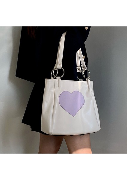 Xiuya Harajuku Kawaii Omuz Kadın Japon Sevimli Kalp Lolita Tote Kadın Fermuarlı Büyük Alışverişçi Çantası (Yurt Dışından) fiyatları