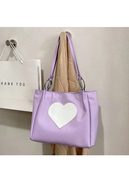 Xiuya Harajuku Kawaii Omuz Kadın Japon Sevimli Kalp Lolita Tote Kadın Fermuarlı Büyük Alışverişçi Çantası (Yurt Dışından) modelleri