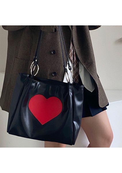 Xiuya Harajuku Kawaii Omuz Kadın Japon Sevimli Kalp Lolita Tote Kadın Fermuarlı Büyük Alışverişçi Çantası (Yurt Dışından) fırsatları