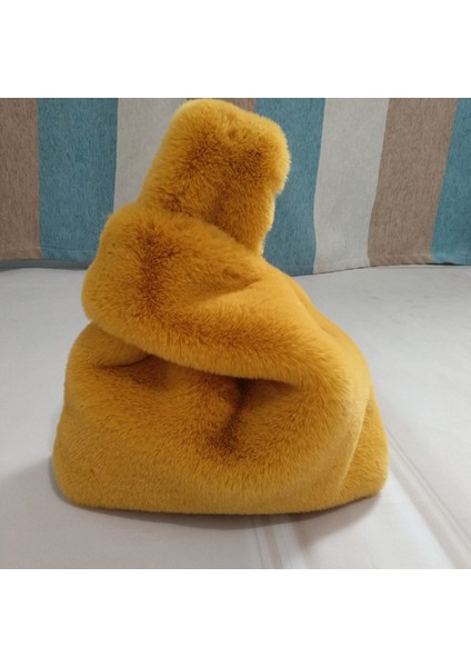 Sarı Sevimli Yumuşak Peluş Kadın Taklit Kürk Kadın Kış Debriyaj Tasarım Kadın Küçük Bez Yelek Bolso Mujer Çantası (Yurt Dışından)