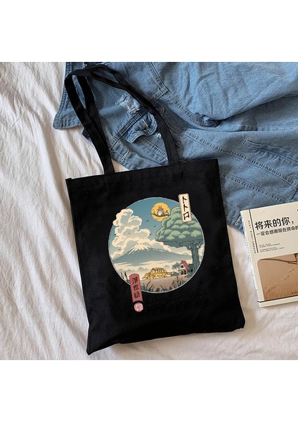 WHITE26 Anime Totoro Alışveriş Grafik Tote Harajuku Alışveriş Kadın Kanvas Omuz Kadın Ulzzang Komik Eko Ruhların Kaçışı Çantası (Yurt Dışından) modelleri