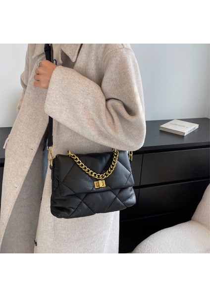 S Popüler Doku Kadın Sonbahar ve Kış Elmas Crossbody Yumuşak Deri Sonbahar ve Kış Zincir Büyük Çantası (Yurt Dışından)